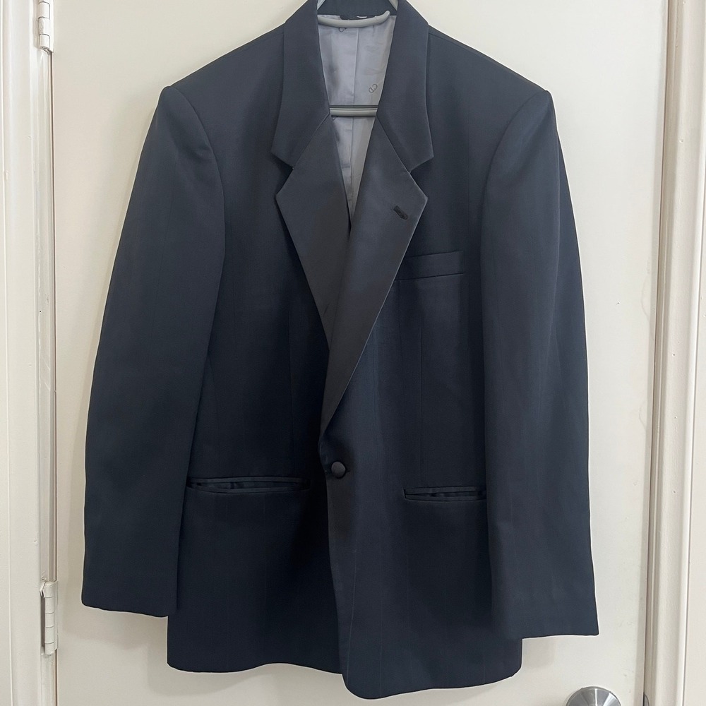 Vtg Christian Dior Monsieur Tuxedo Jacket 40R Black Pinstripe Satin Lapel Formal